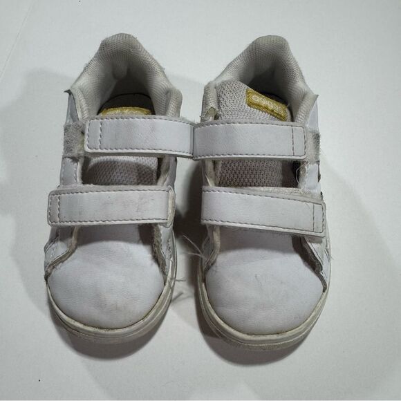 Adidas White & Gold Classic Striped Leather Sneakers - Picture 5 of 6